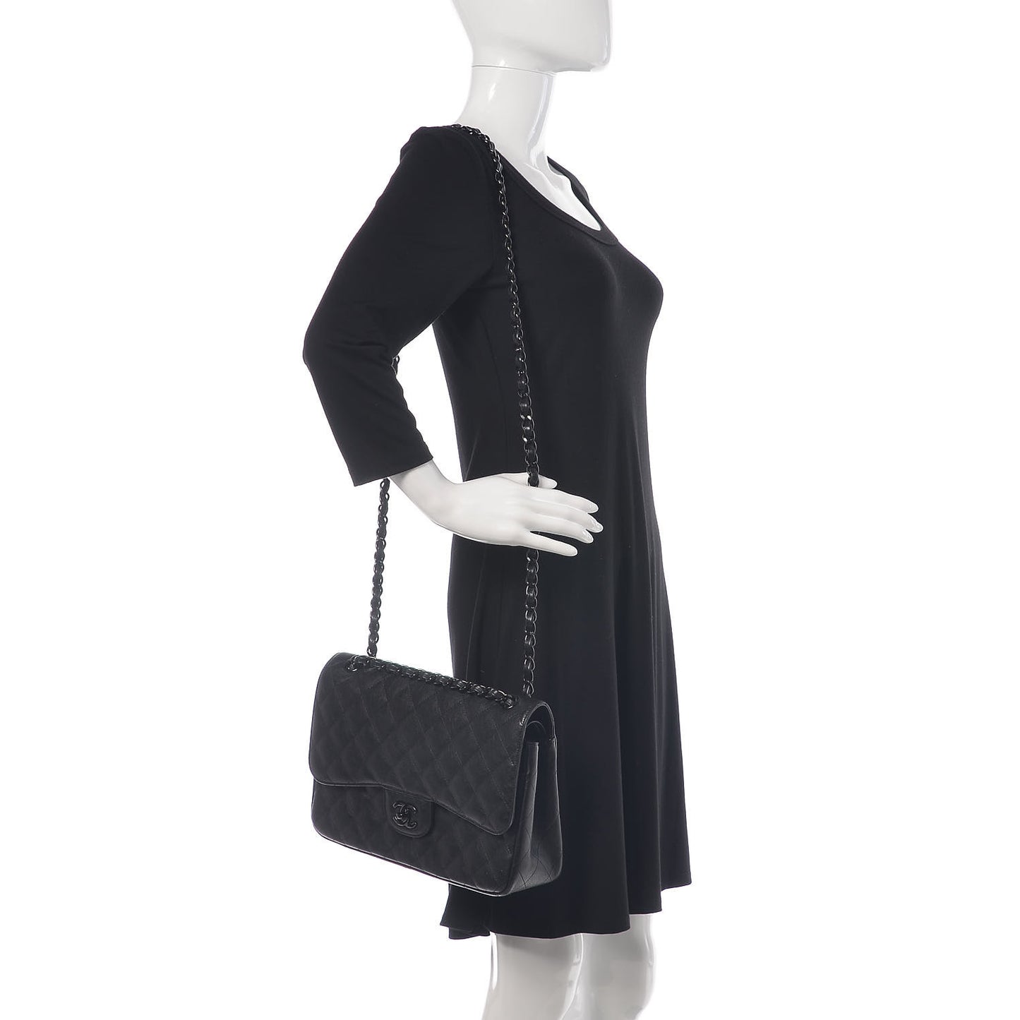 Crumpled Calfskin Quilted Jumbo Double Flap So Black