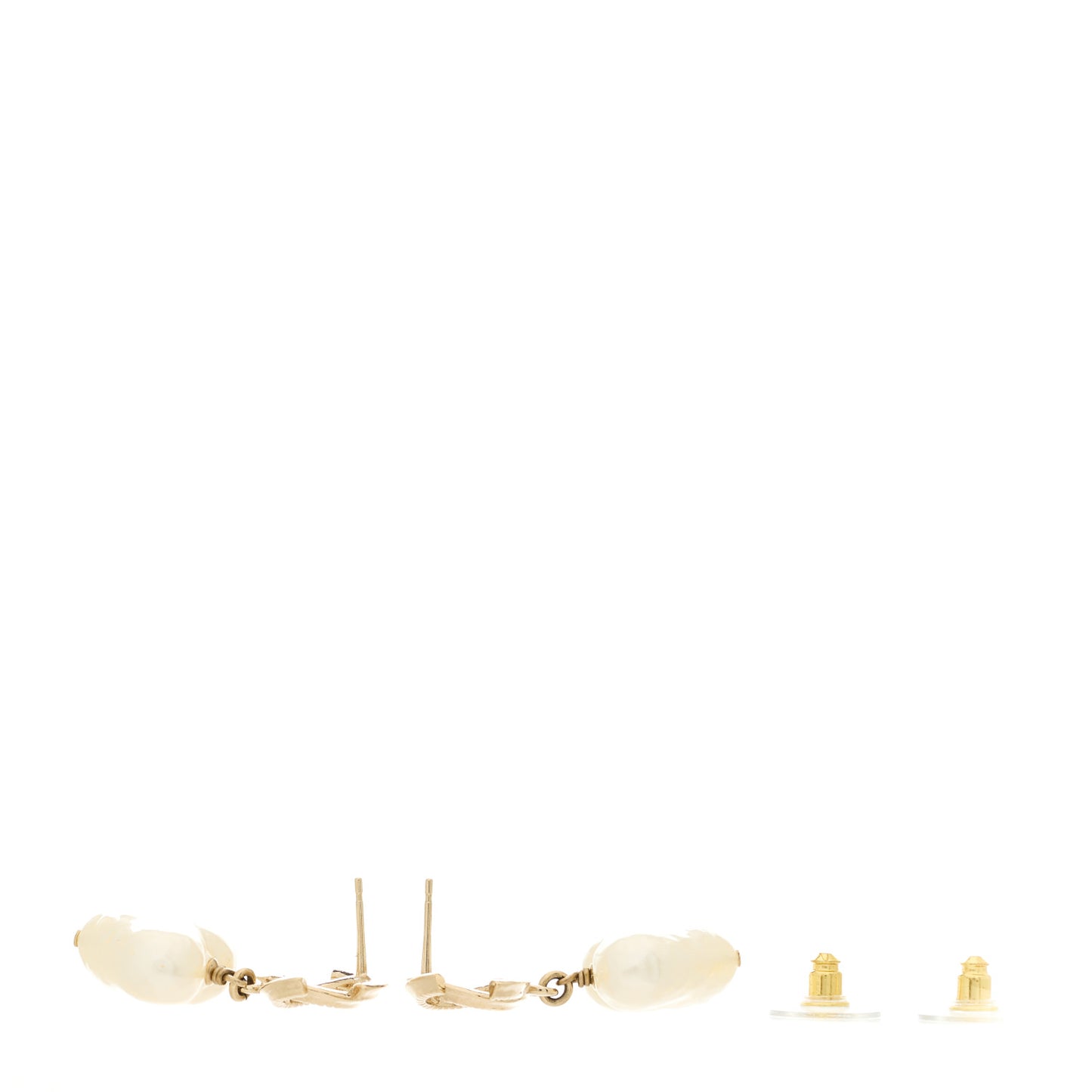 Pearl CC Heart Drop Earrings Gold
