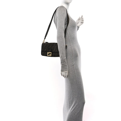 Fendi Fabric Jacquard FF 1974 Medium Baguette Tobacco Moro Black 2 of 11