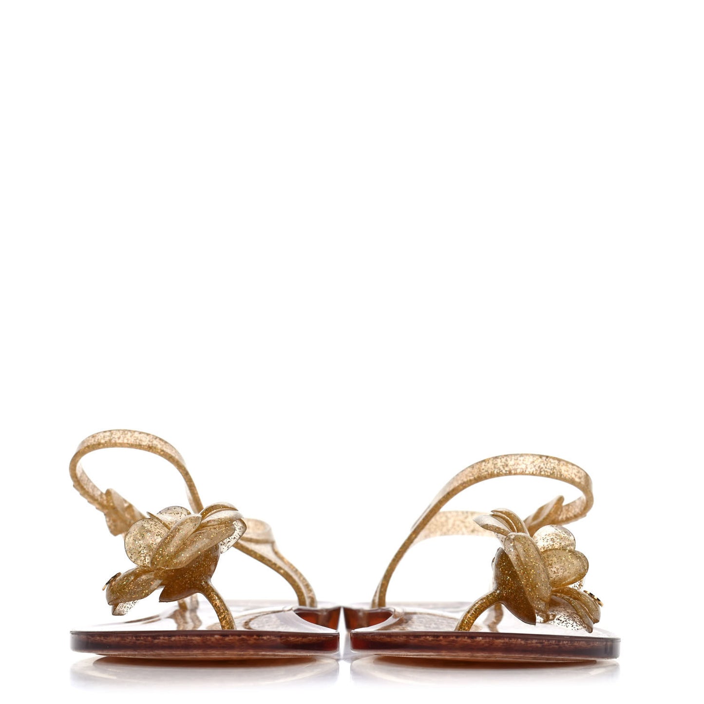 Jelly Camellia Glitter Thong Sandals 39 Gold