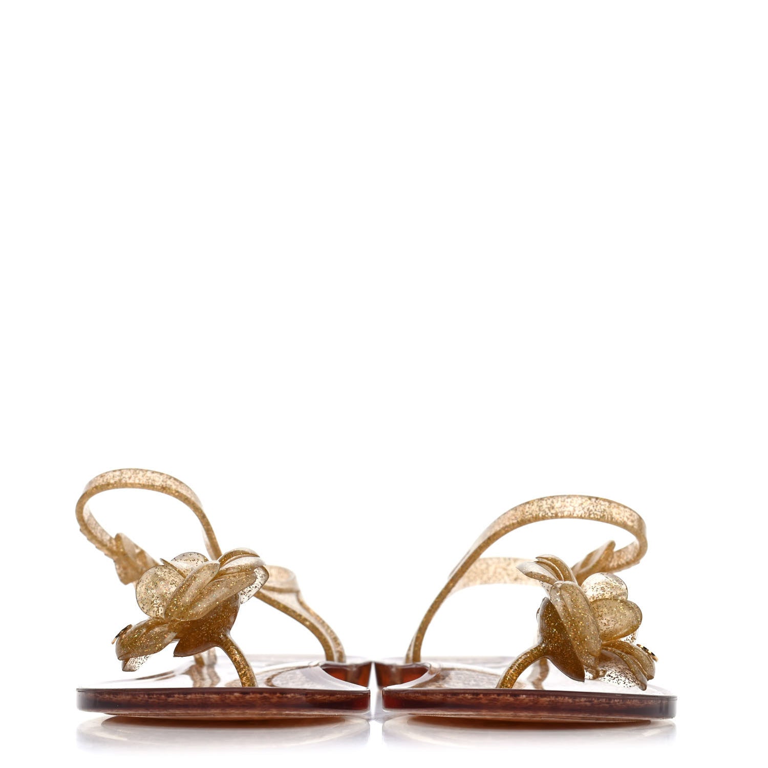 Chanel Jelly Camellia Glitter Thong Sandals 39 Gold 2 of 4