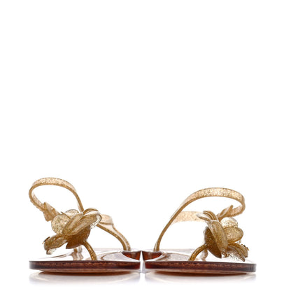 Chanel Jelly Camellia Glitter Thong Sandals 39 Gold 2 of 4
