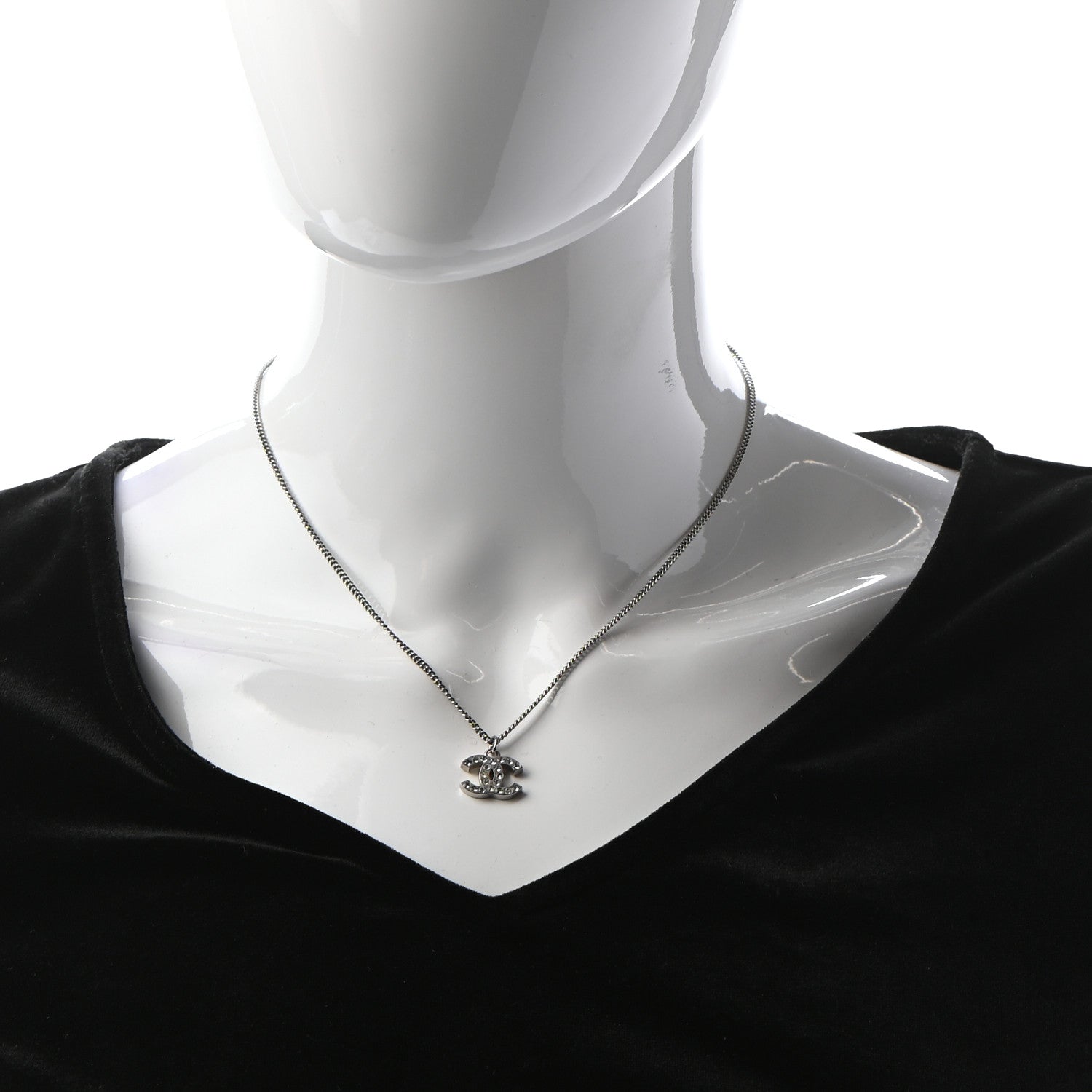 Chanel Crystal CC Necklace Silver 2 of 5