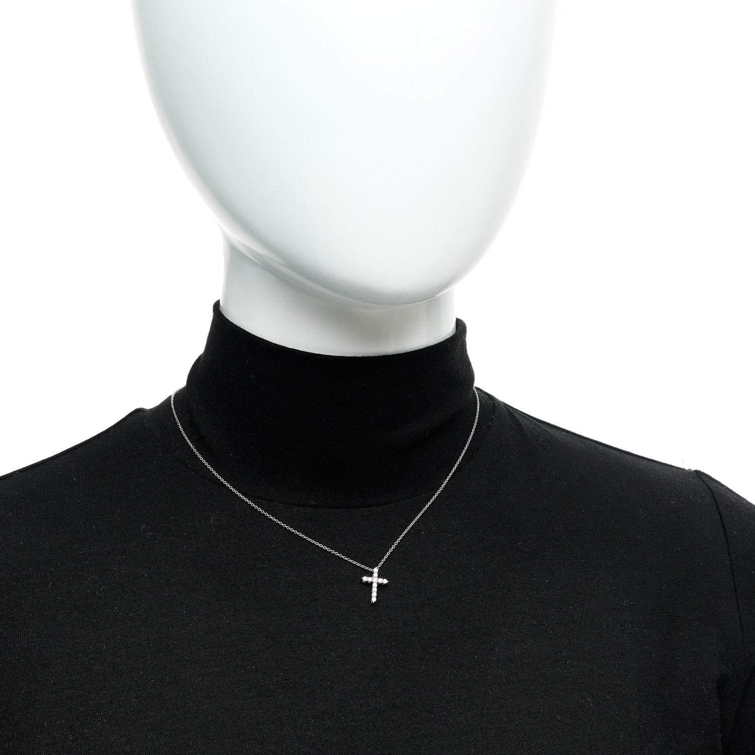 Tiffany Platinum Diamond Mini Cross Pendant Necklace 2 of 5