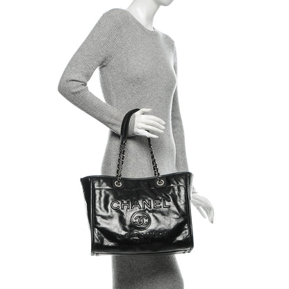Chanel Glazed Calfskin Small Deauville Tote Black 2 of 7