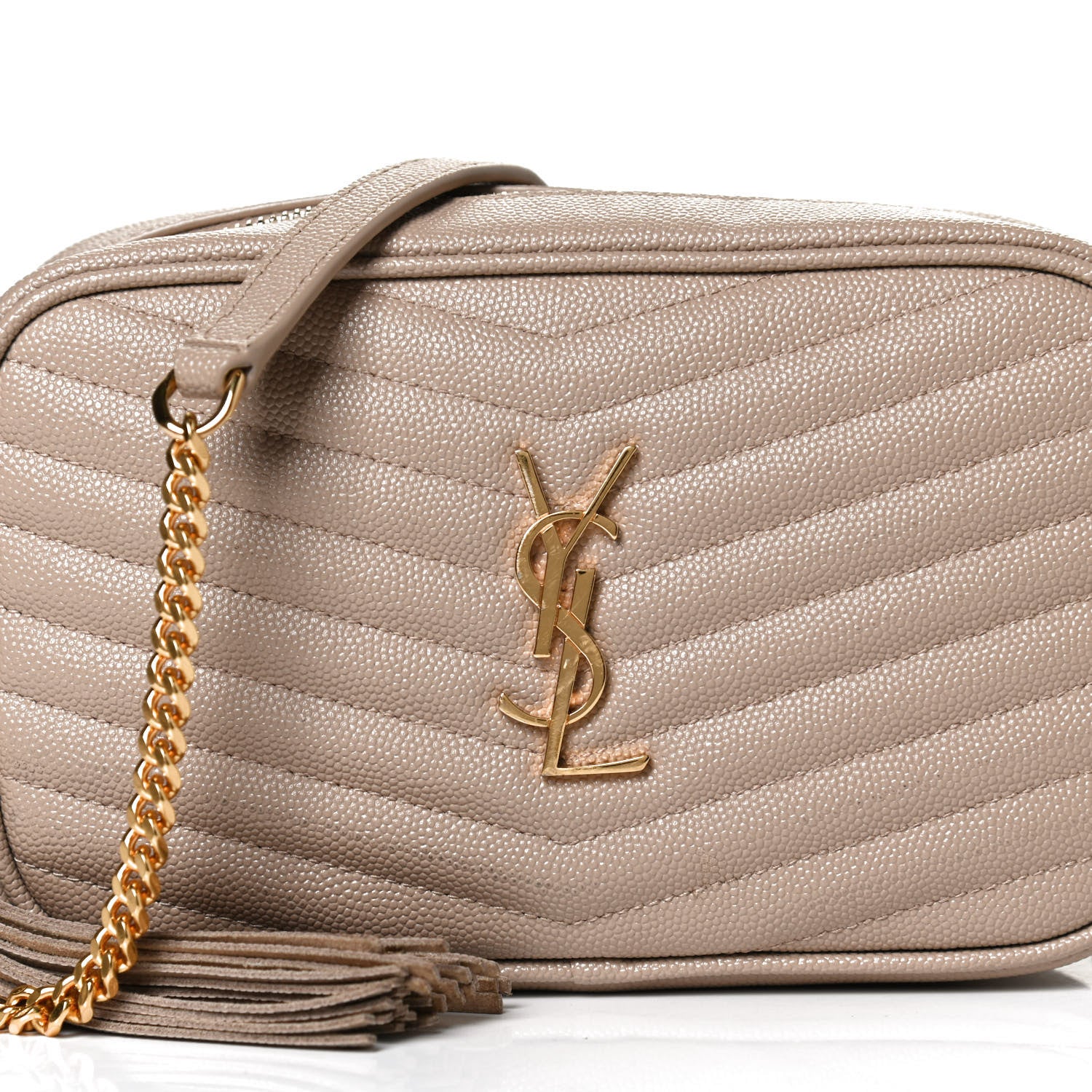 Saint Laurent Grain De Poudre Matelasse Monogram Mini Lou Camera Bag Dark Beige 8 of 14