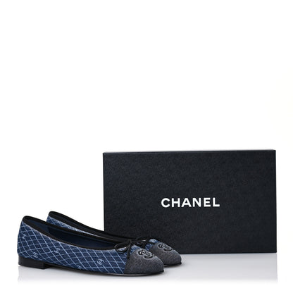 Chanel Denim Printed Quilt CC Cap Toe Ballerina Flats 38.5 Navy Blue Dark Grey 12 of 12