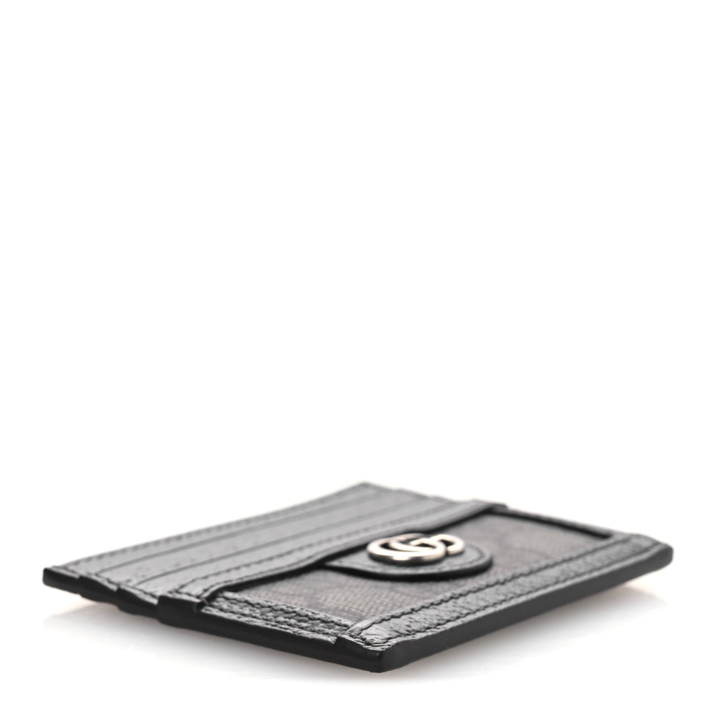 GG Supreme Monogram Textured Dollar Calfskin Ophidia Card Holder Grey Black Graphite Grey