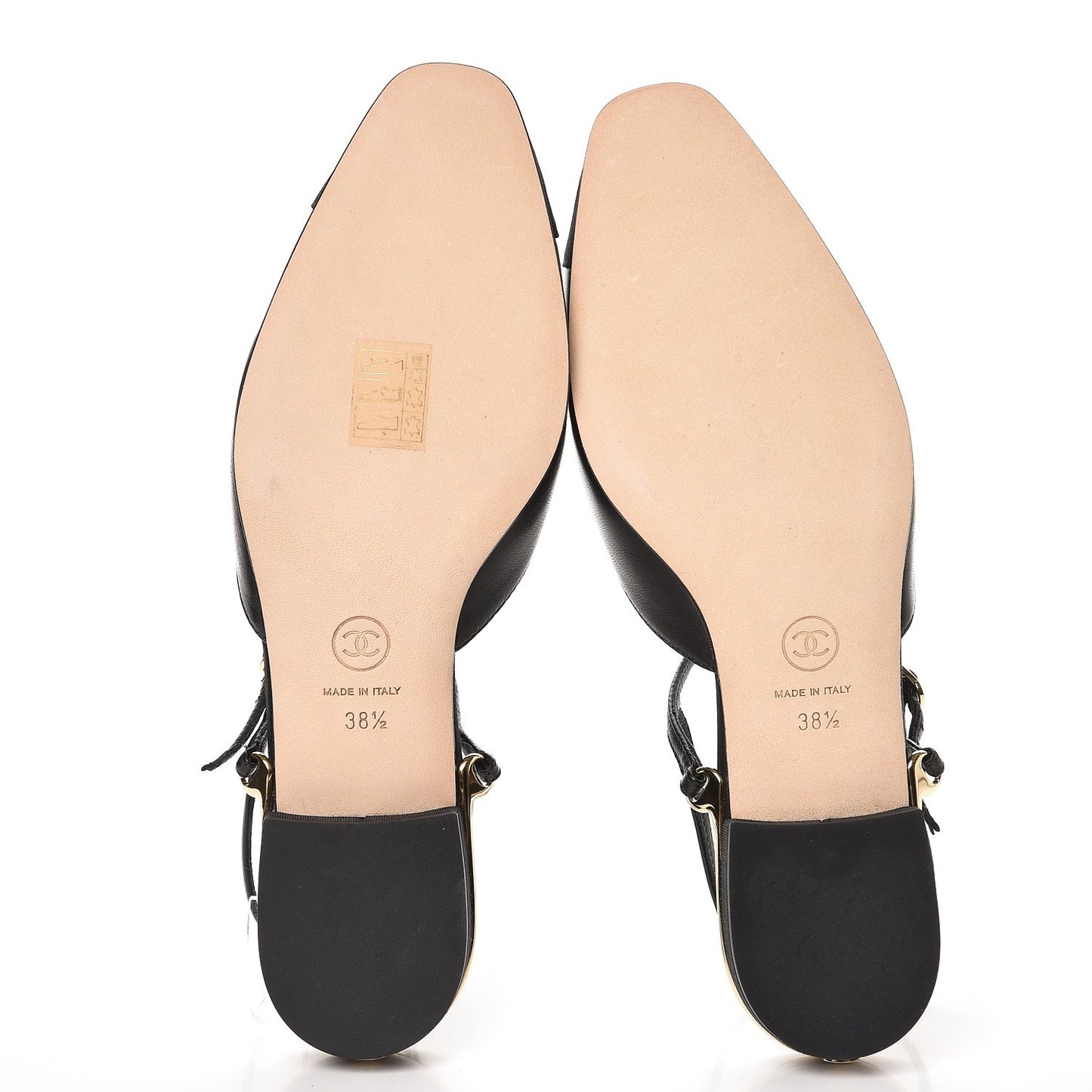 Lambskin Grosgrain Cap Toe CC Slingback Sandals 38.5 Black