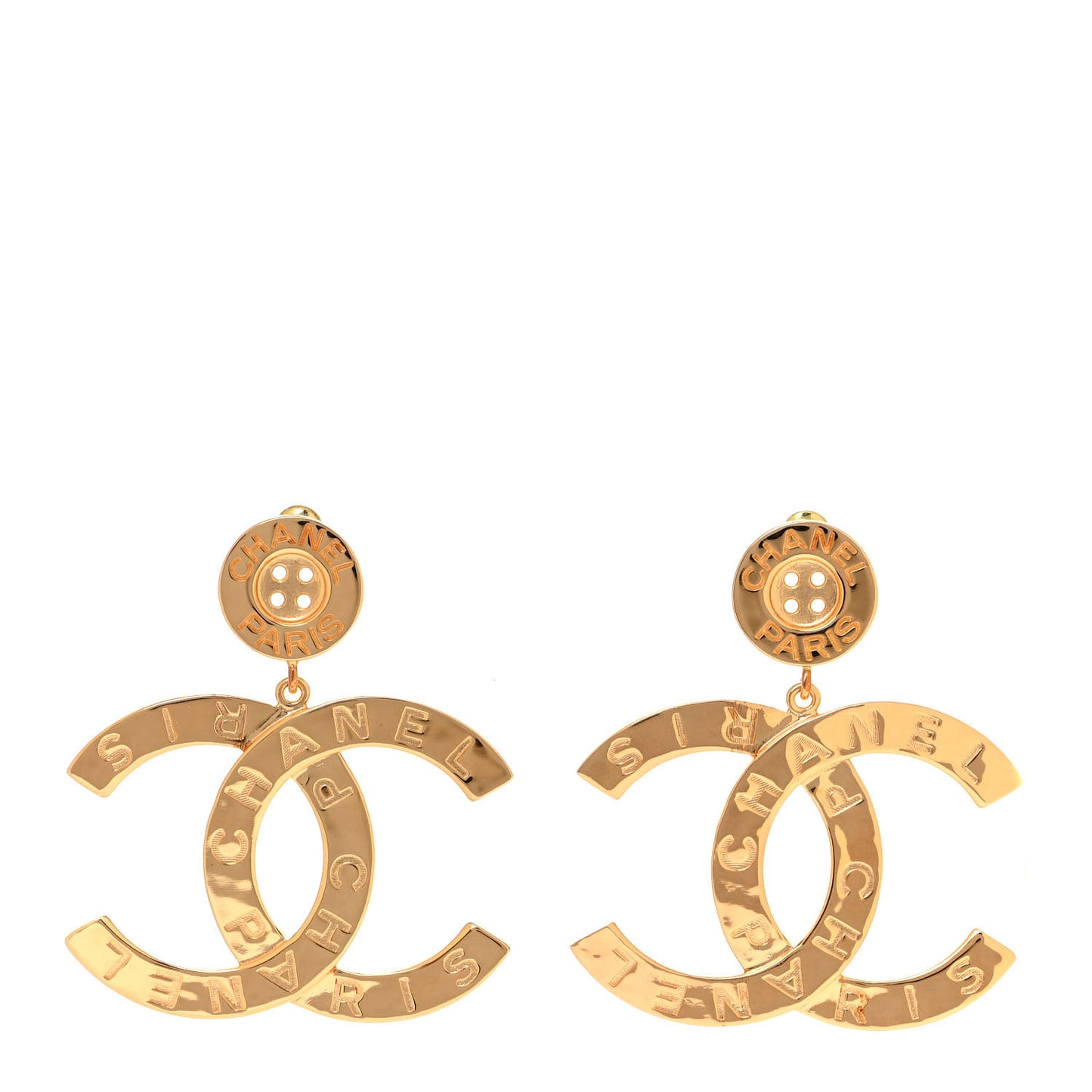 Metal Large Paris Button Earrings Gold