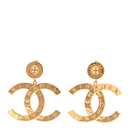 Chanel Metal Large Paris Button Earrings Gold 1 of 4