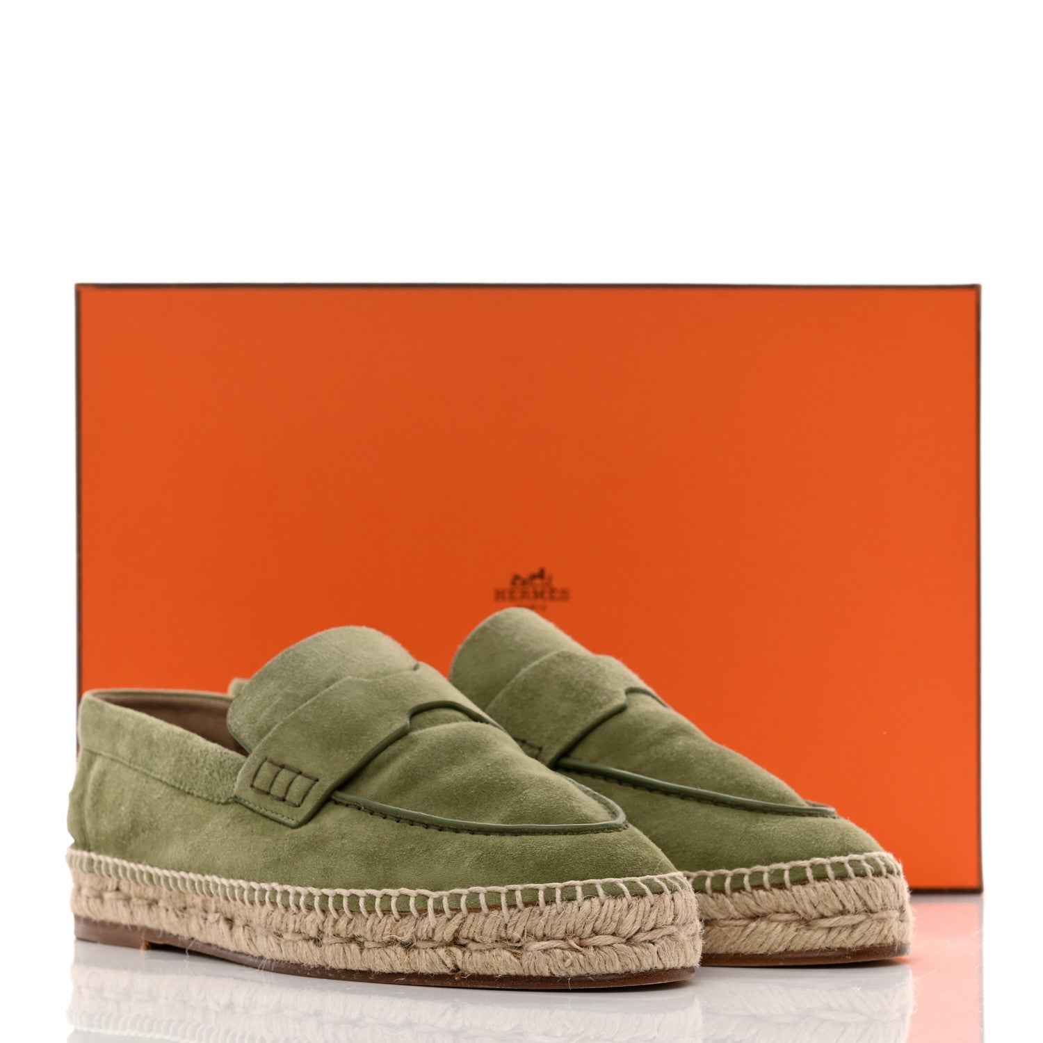 Hermes Suede Calfskin Womens Trip Espadrilles 36 Vert Sauge 9 of 9