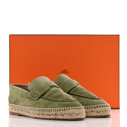 Hermes Suede Calfskin Womens Trip Espadrilles 36 Vert Sauge 9 of 9
