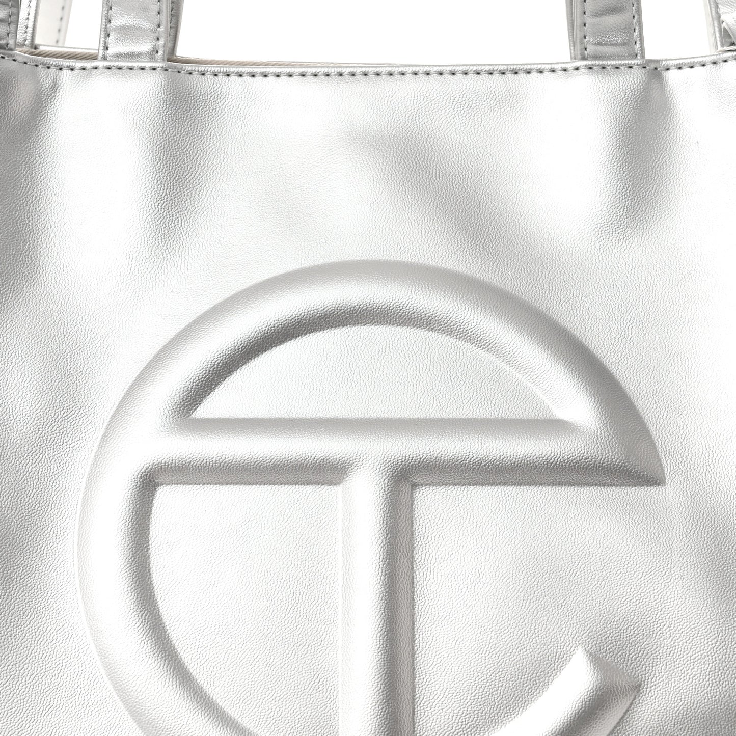 Metallic Vegan Leather Medium Shopping Bag Silver