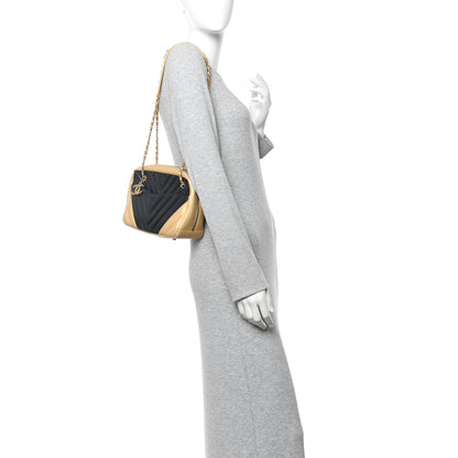 Chanel Lambskin Sheepskin Chevron Camera Case Black Gold 2 of 10