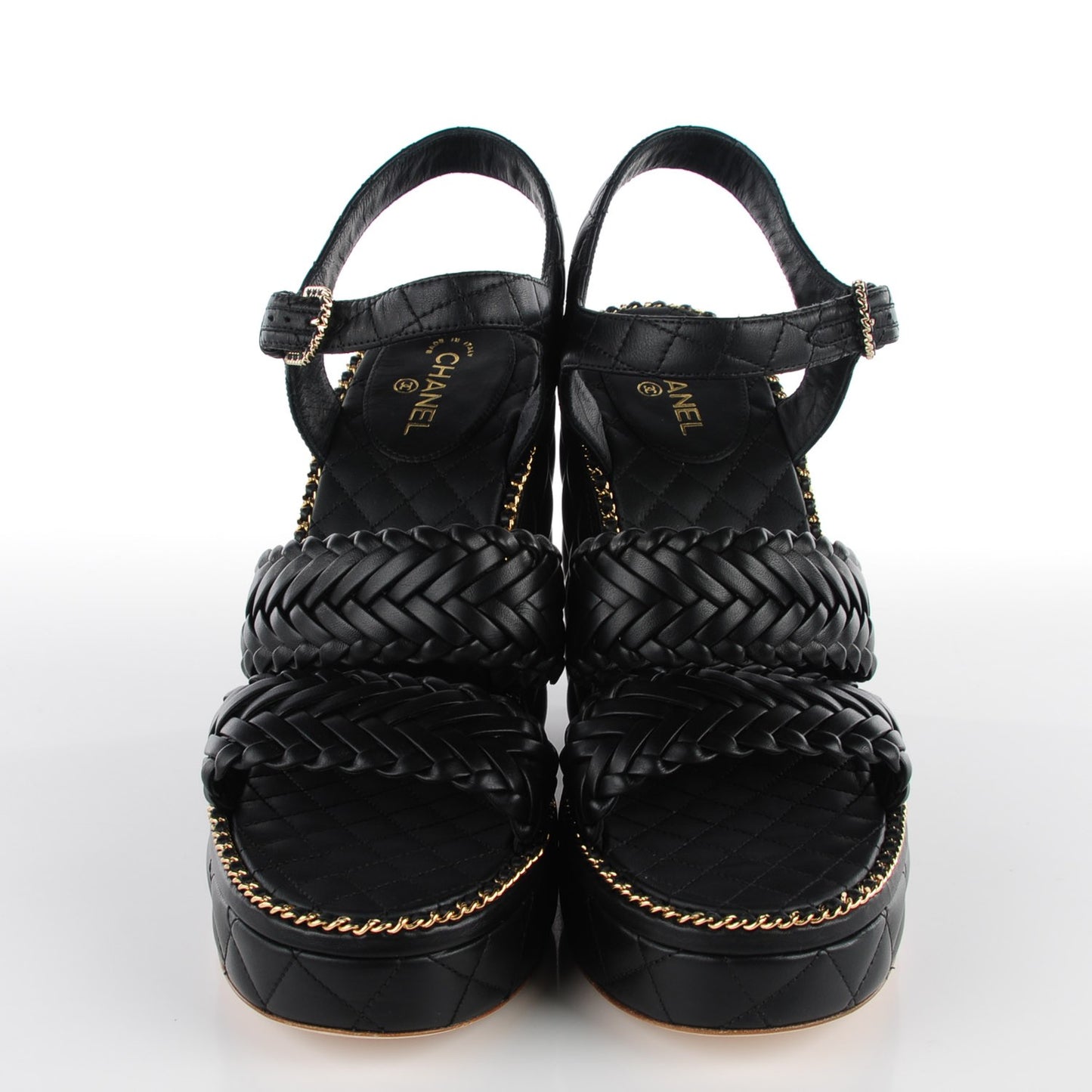 Calfskin Quilted Chain Sandals Black 39.5