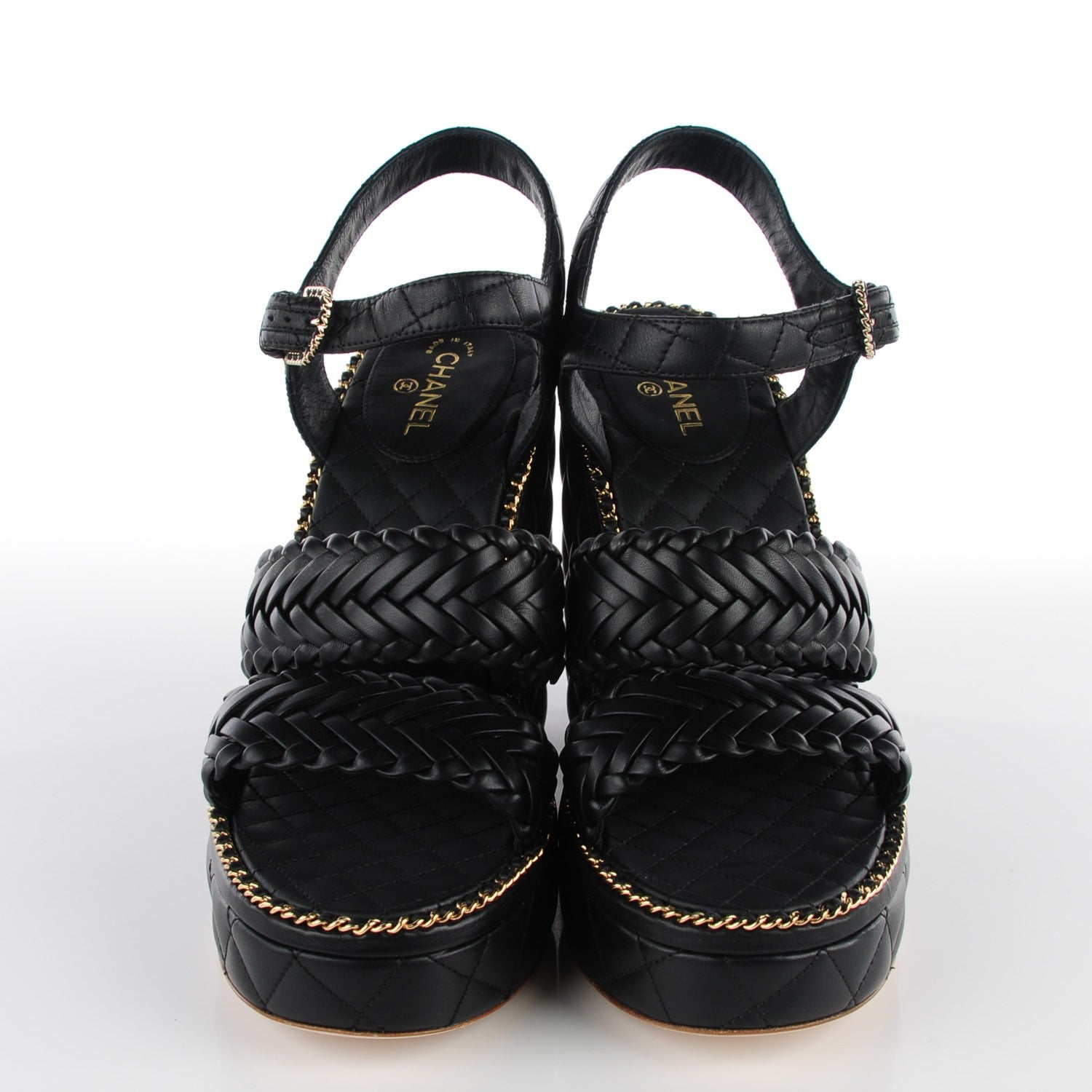 Chanel Calfskin Quilted Chain Sandals Black 39.5 2 of 8