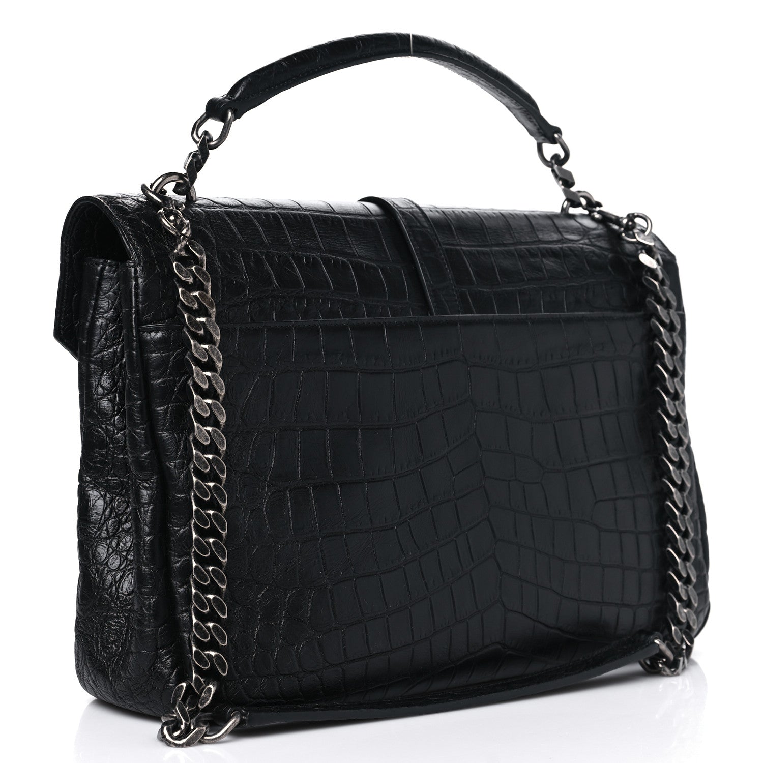 Saint Laurent Calfskin Crocodile Embossed Large College Monogram Satchel Black 2 of 11