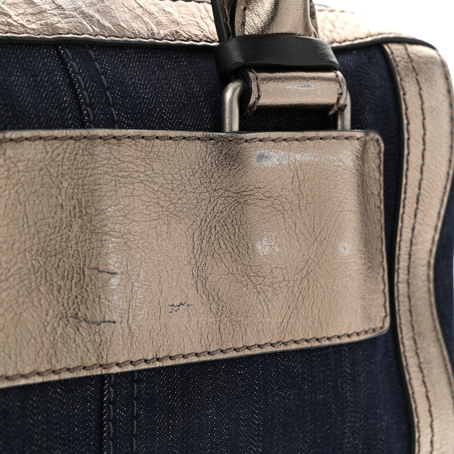 Metallic Calfskin Top Handle Bag Blue Silver
