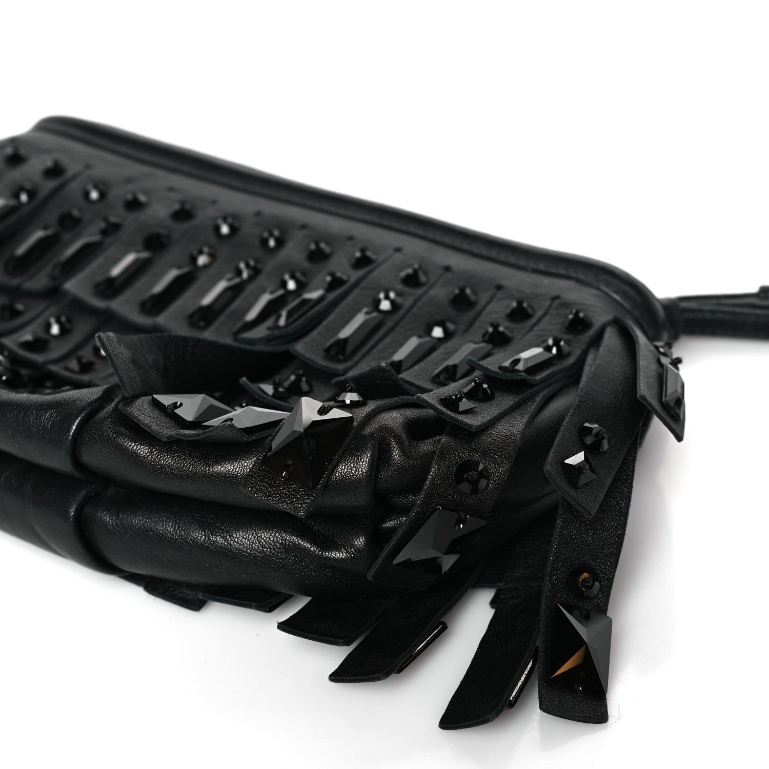 Prada Nappa Jeweled Fringe Wristlet Clutch Black 9 of 9