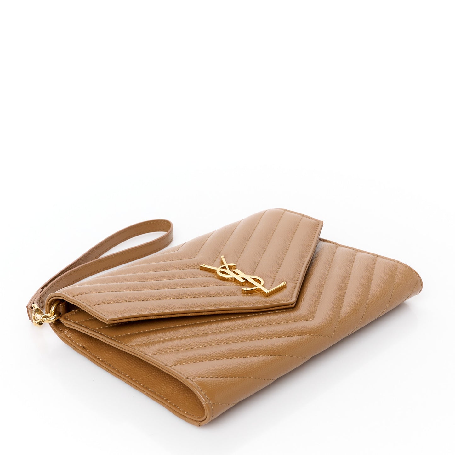 Grain De Poudre Matelasse Chevron Monogram Cassandre Flap Pouch Natural Dark
