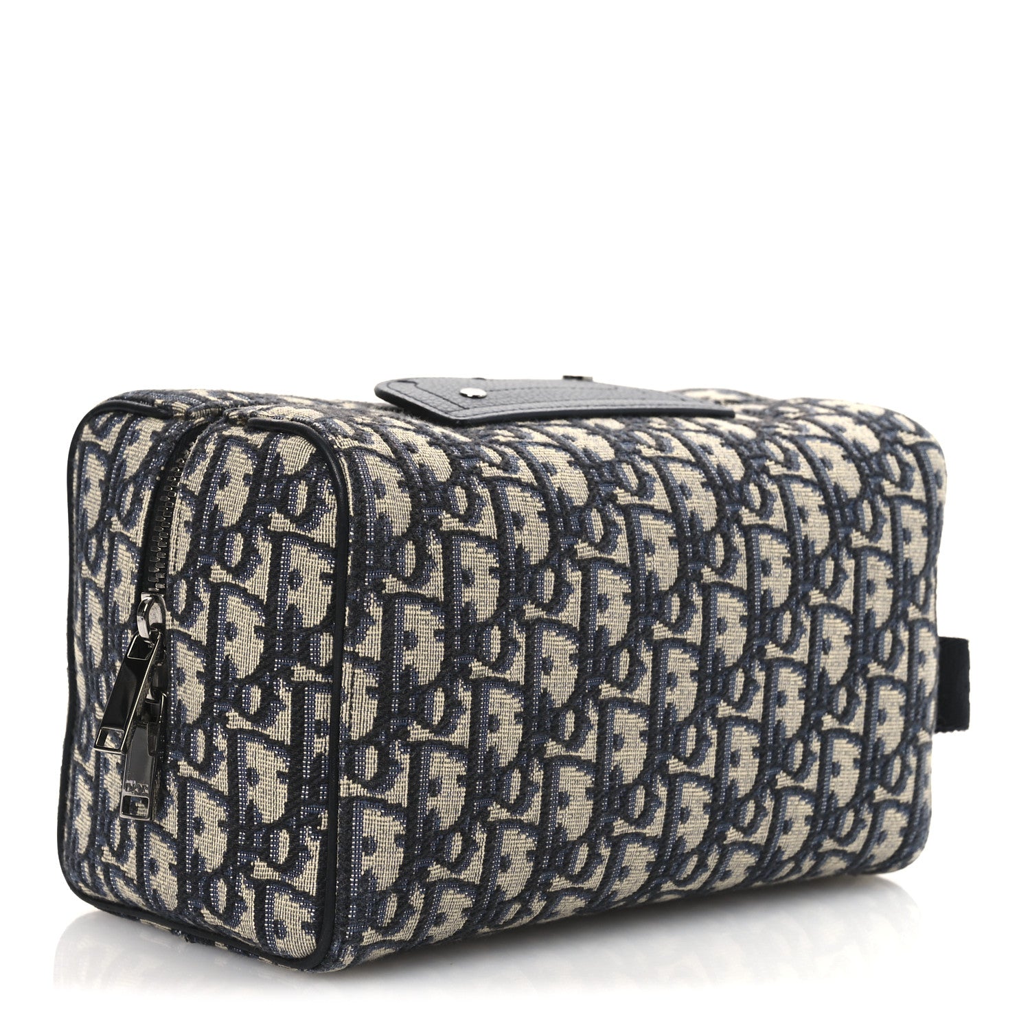 Christian Dior Oblique Jacquard Grained Calfskin Lingot Toiletry Case Blue Black 3 of 11