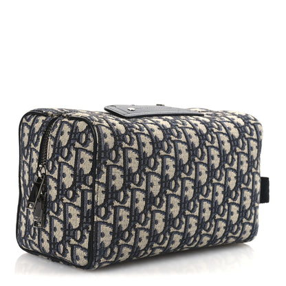 Christian Dior Oblique Jacquard Grained Calfskin Lingot Toiletry Case Blue Black 3 of 11
