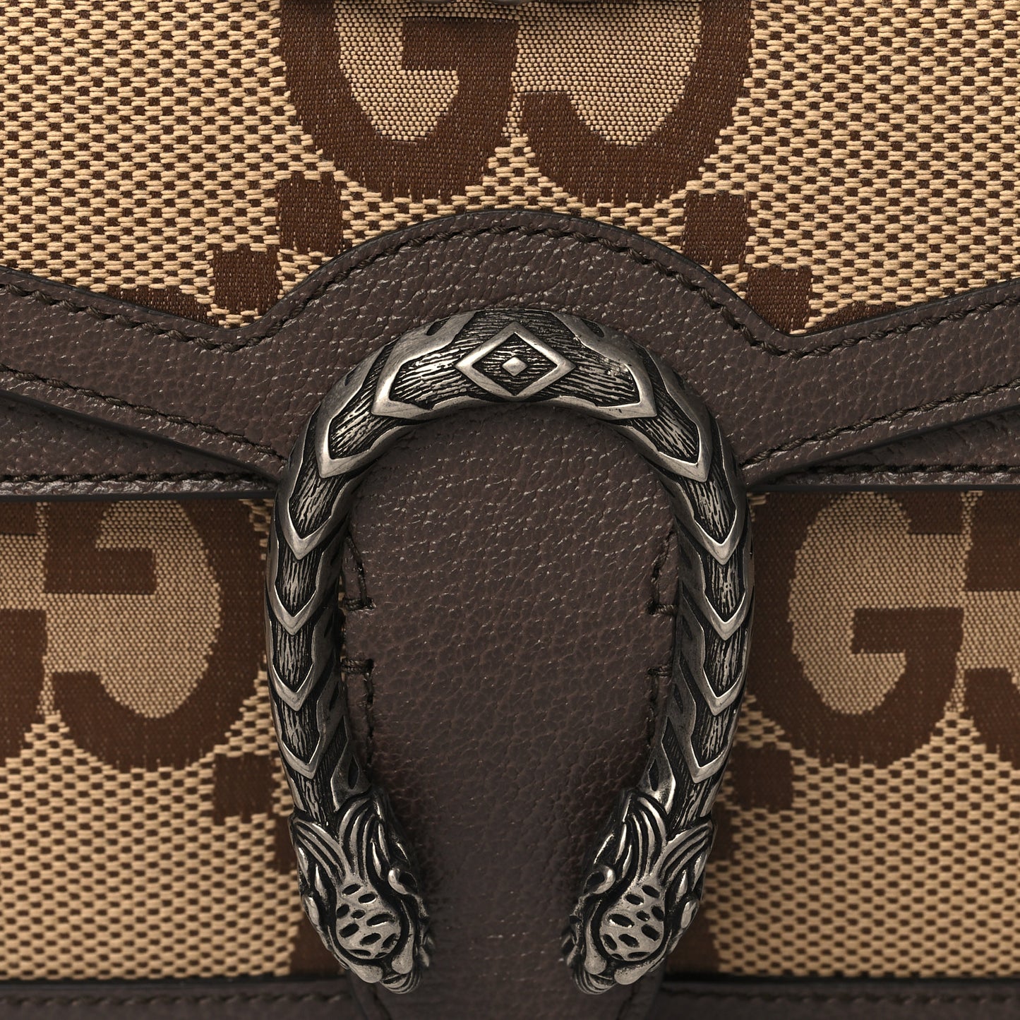 Monogram Jumbo GG Textured Dollar Calfskin Small Dionysus Shoulder Bag Camel Ebony New Acero