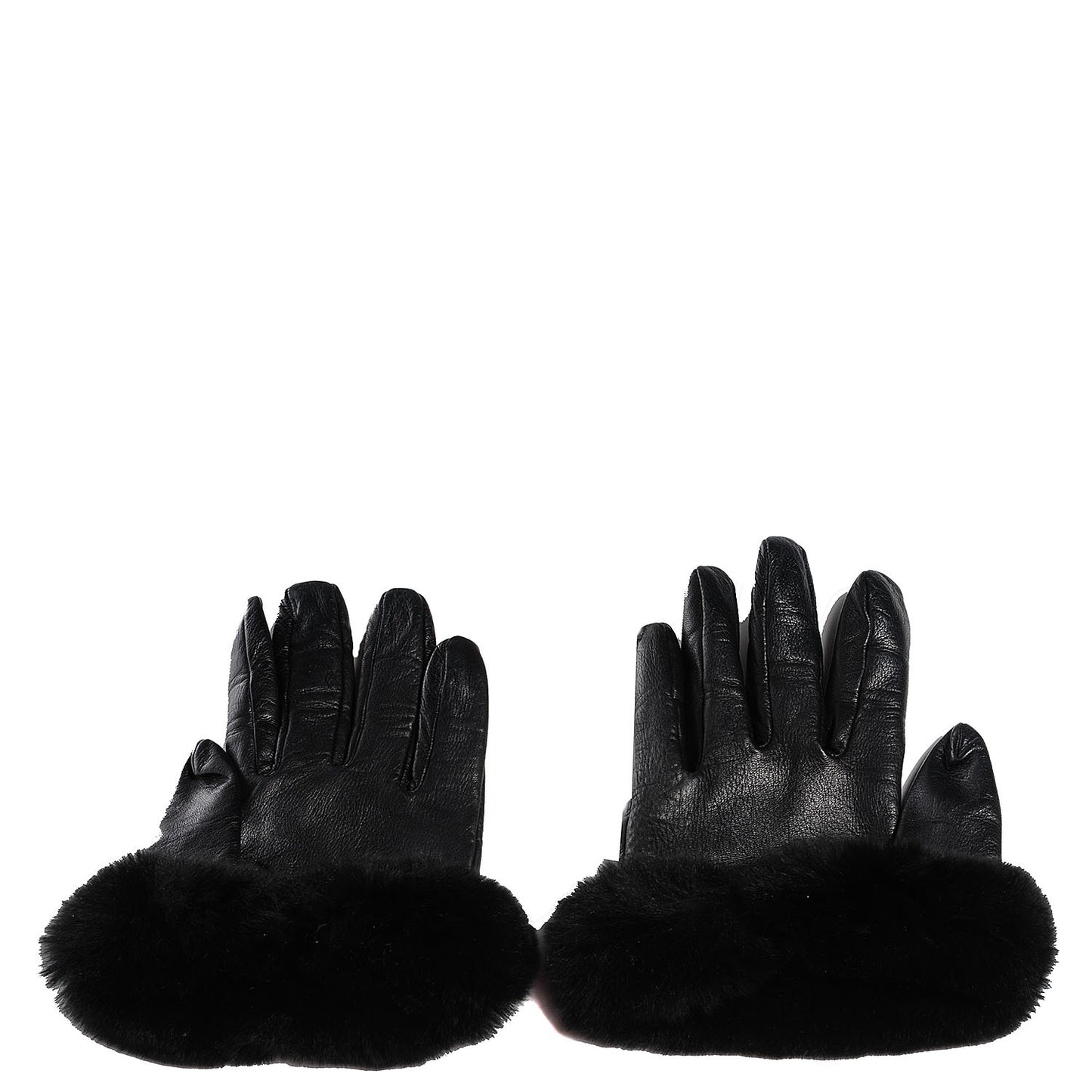 Lambskin Rabbit Fur Crystal CC Gloves Black 8