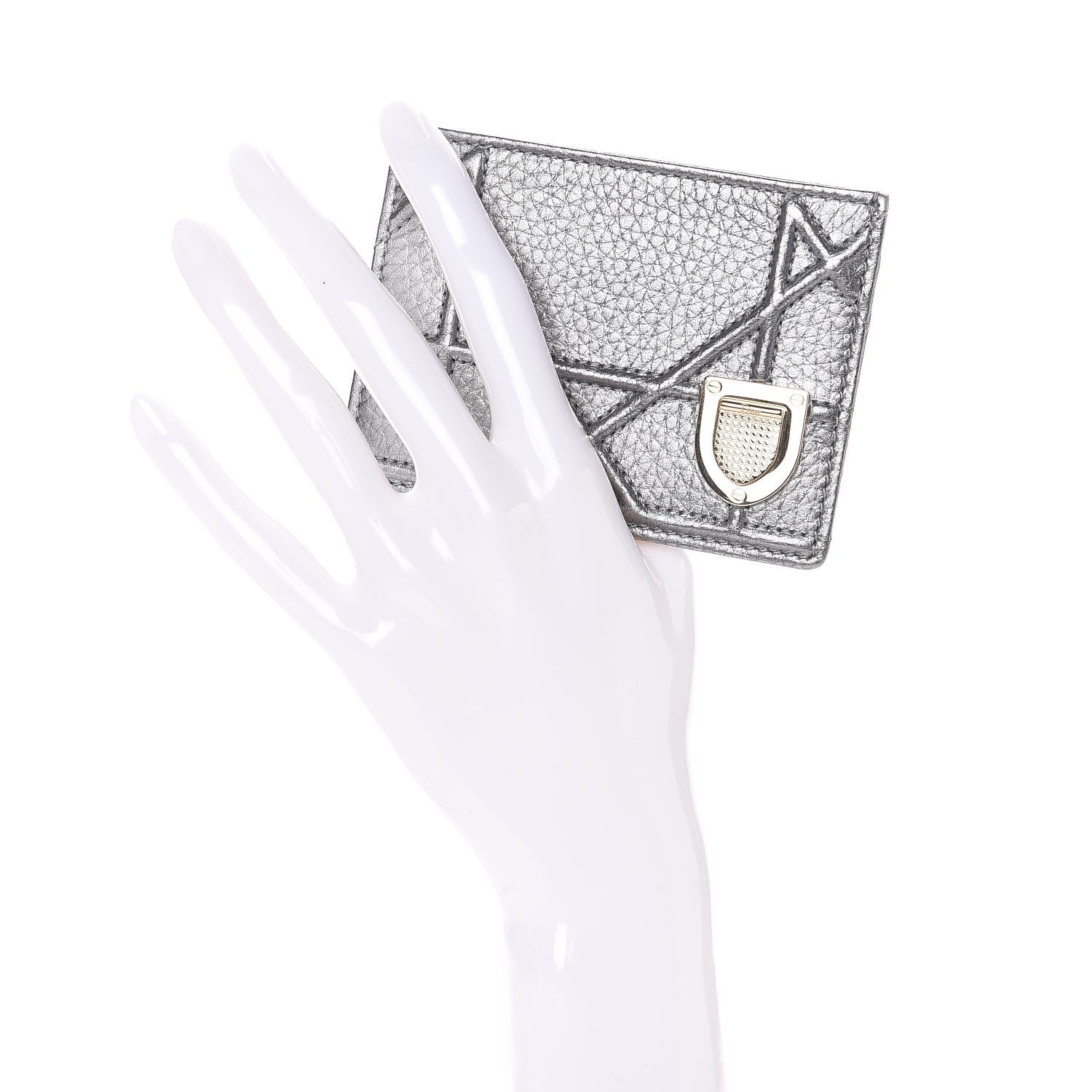 Christian Dior Metallic Grained Calfskin Cannage Diorama Card Holder Steel 2 of 8