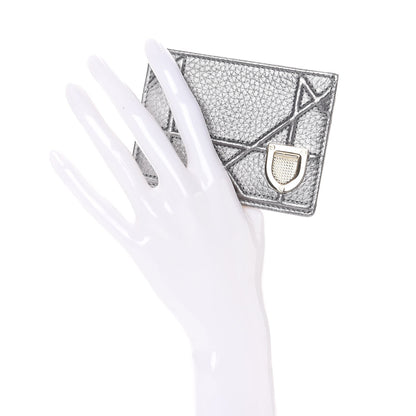 Christian Dior Metallic Grained Calfskin Cannage Diorama Card Holder Steel 2 of 8