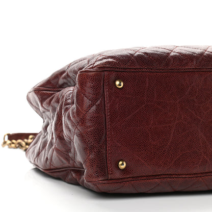 Chanel Glazed Caviar Quilted Small Shiva Tote Burgundy 9 of 10