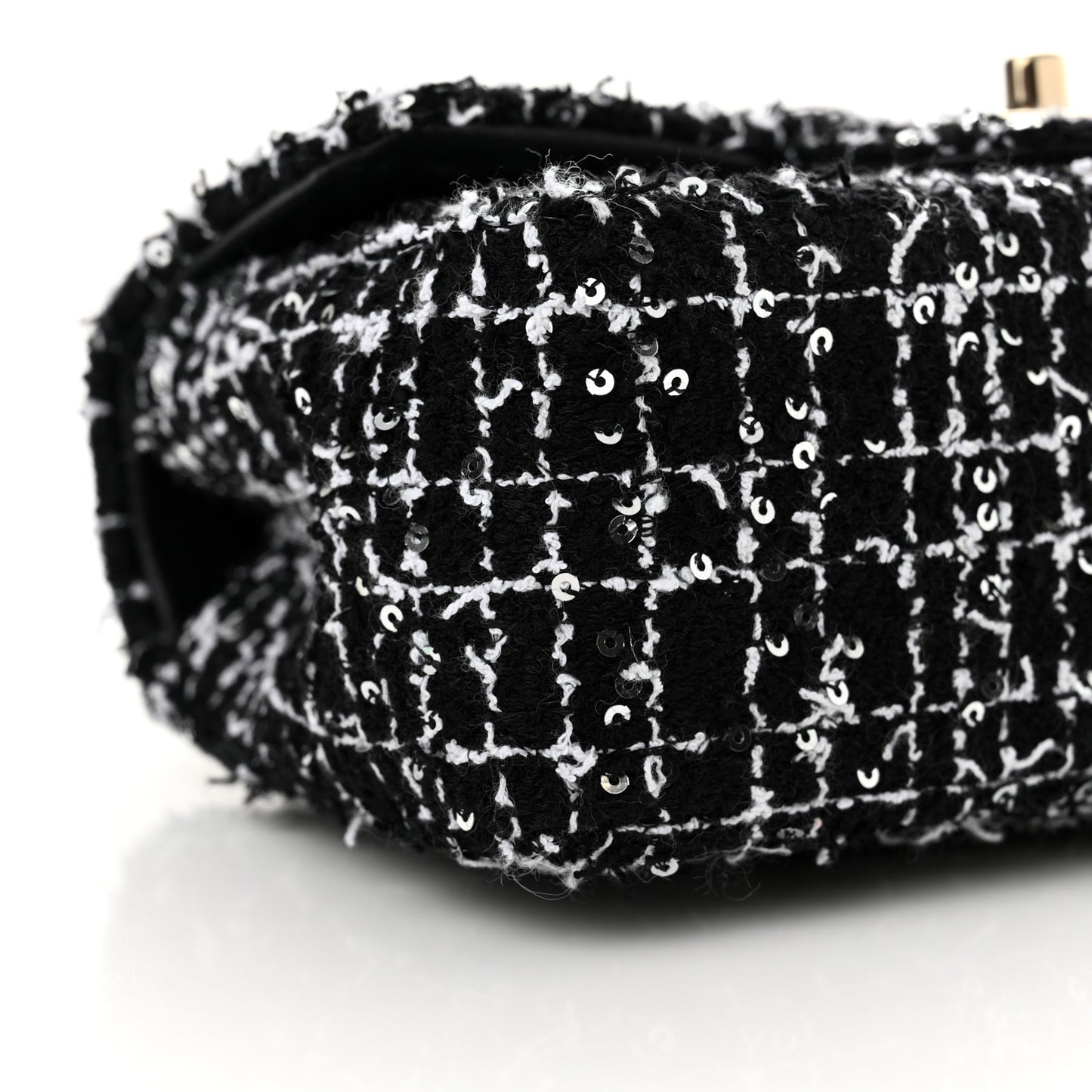 Tweed Quilted Mini Top Handle Rectangular Flap Black White