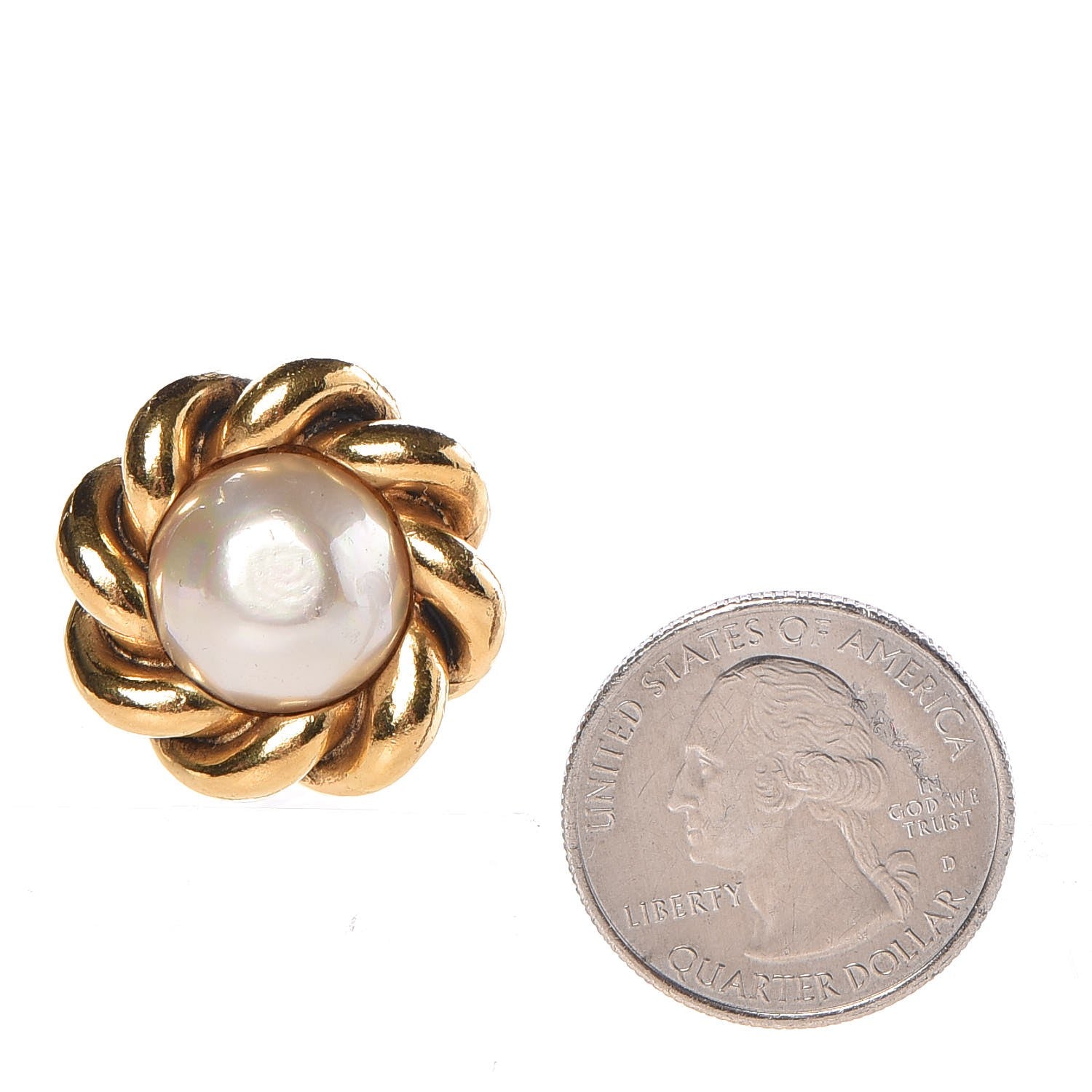 Chanel Pearl CC Clip On Earrings Gold 2 of 8