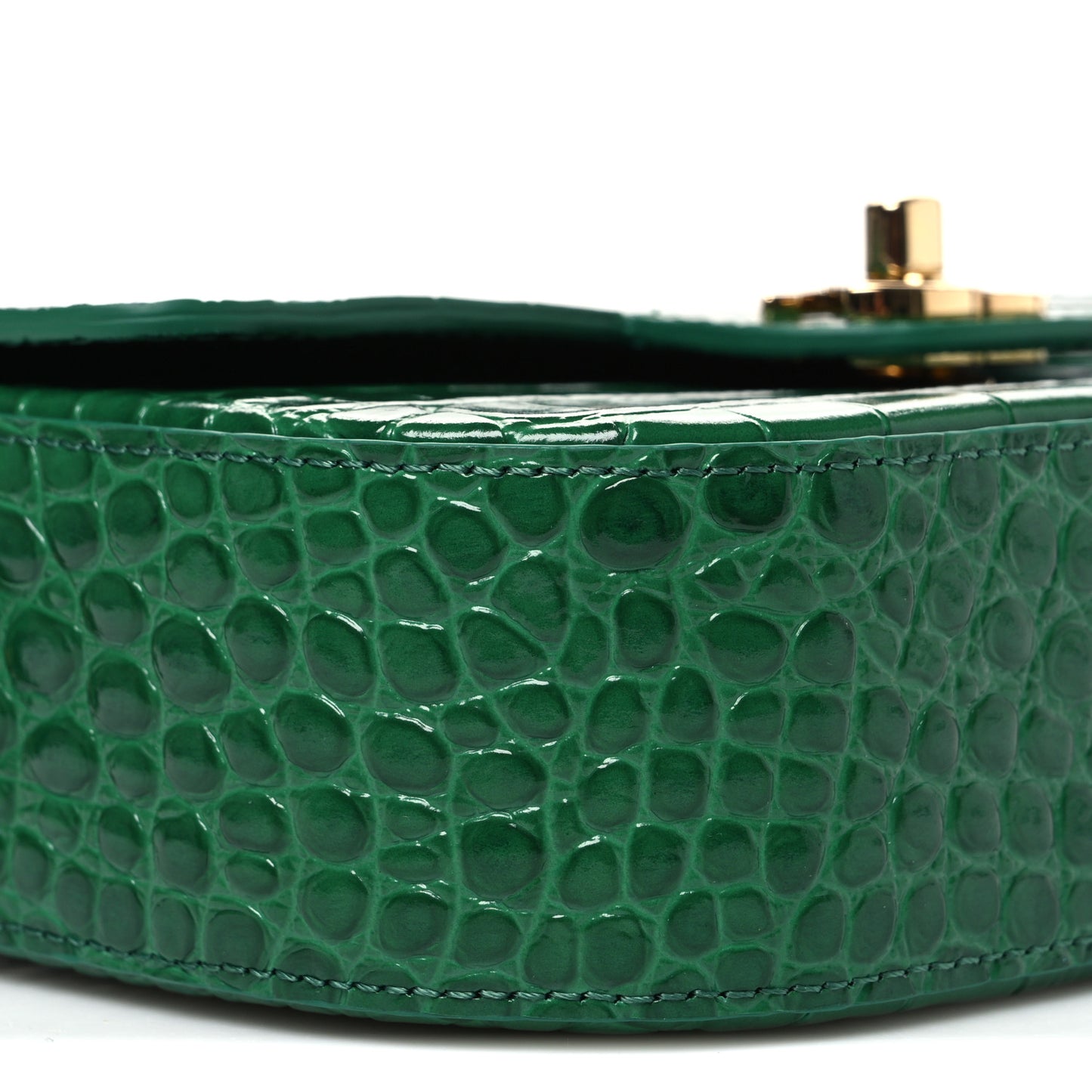 Calfskin Crocodile Embossed Turn Around Clutch With Chain Green