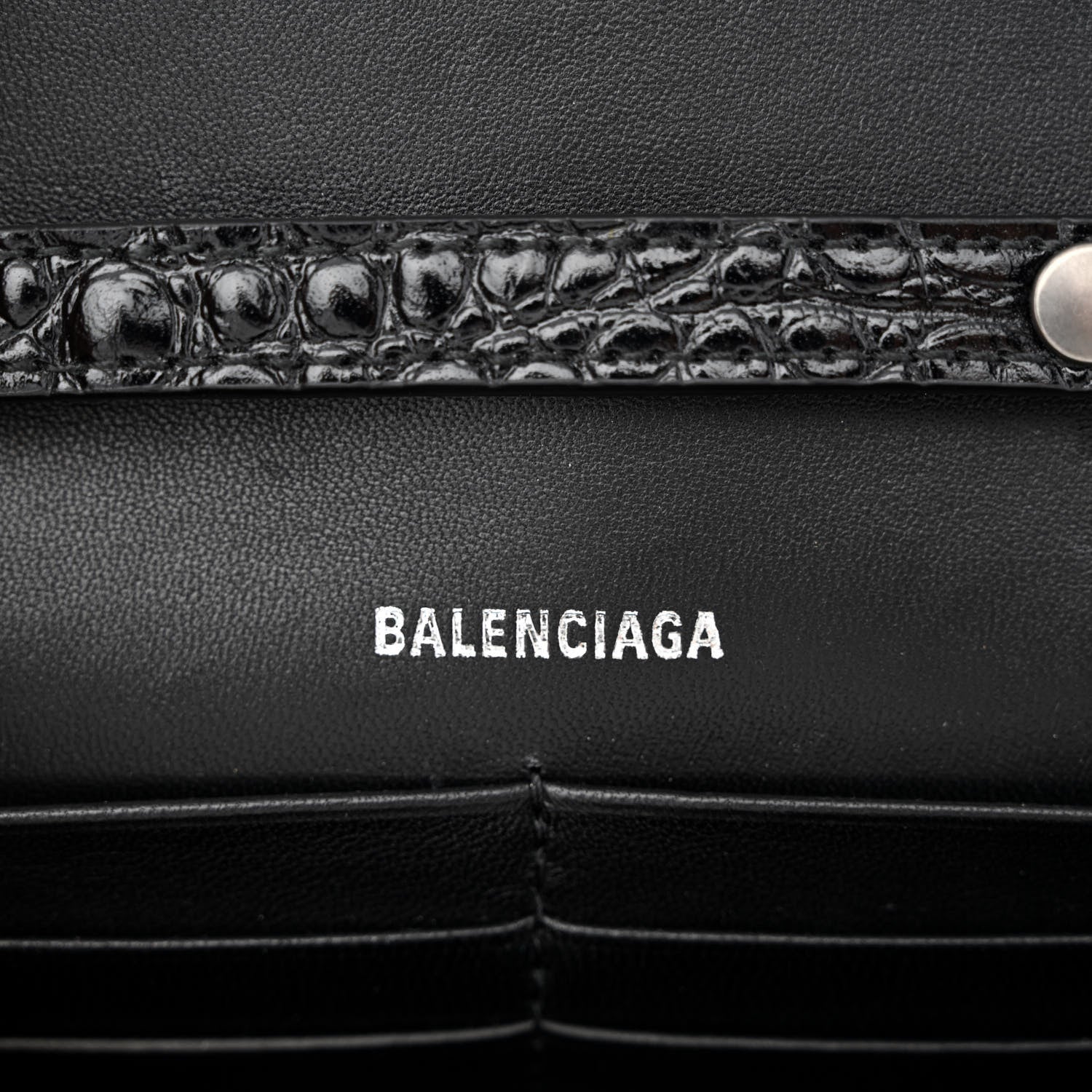 Balenciaga Shiny Calfskin Monochrome Crocodile Embossed Hourglass Chain Bag 1000 6 of 9