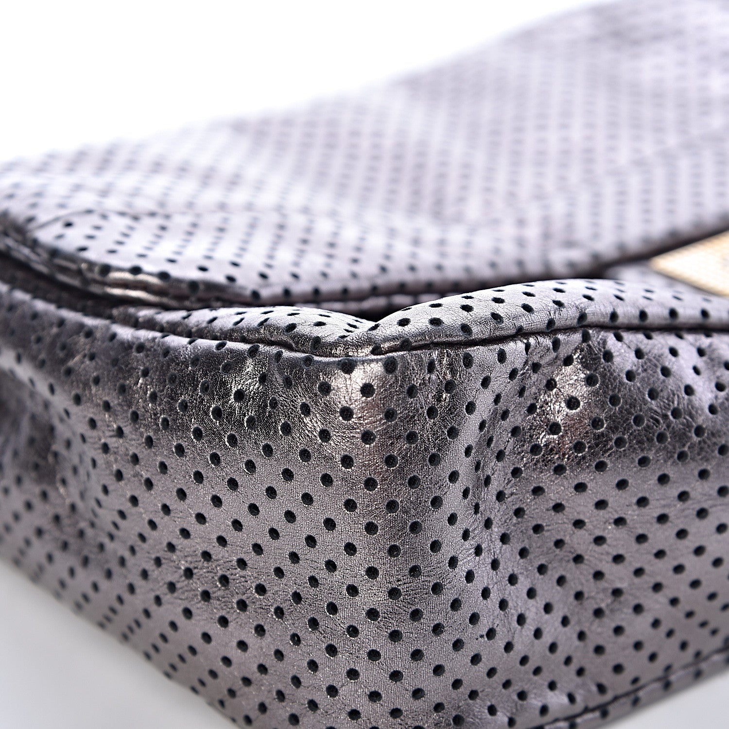 Chanel Metallic Crackled Calfskin Perforated Drill Flap Silver 13 of 14