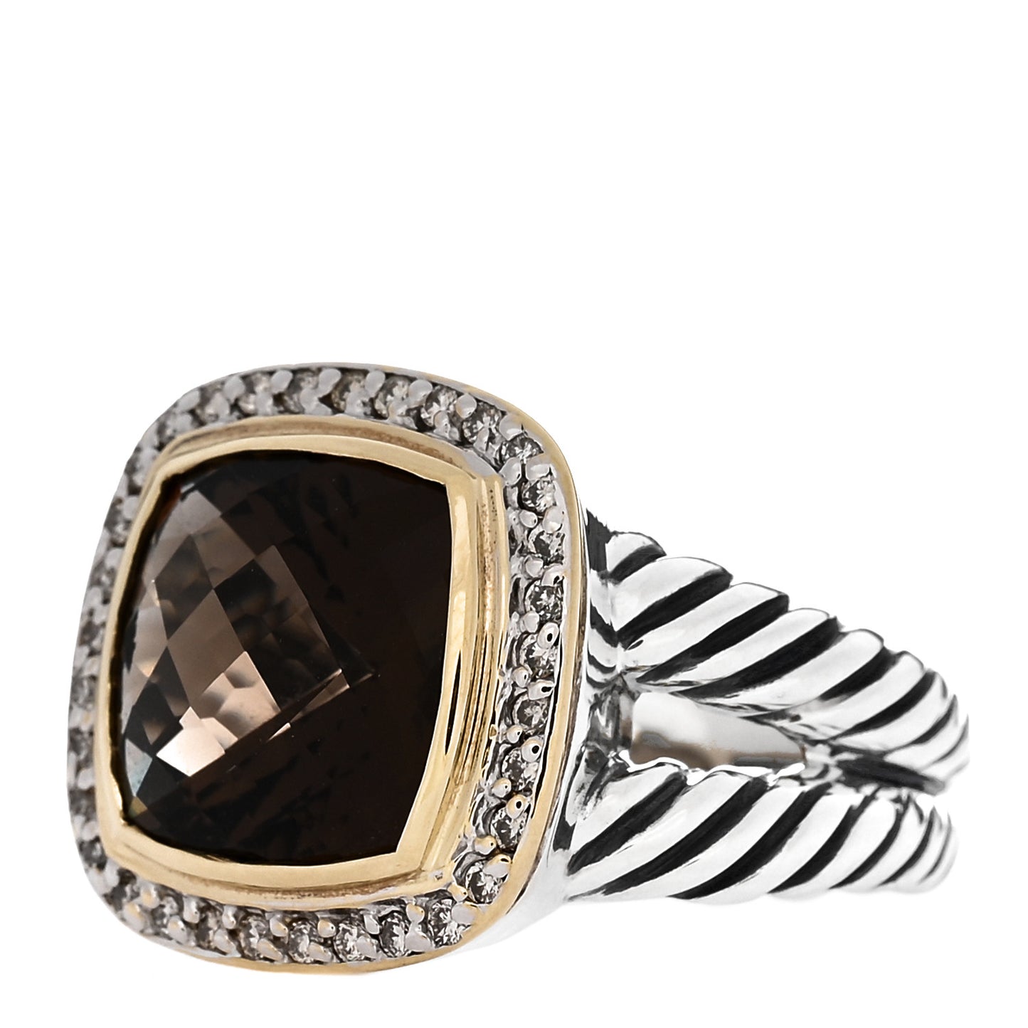 Sterling Silver 18K Yellow Gold Diamond Smoky Quartz 11mm Albion Ring 54 6.75