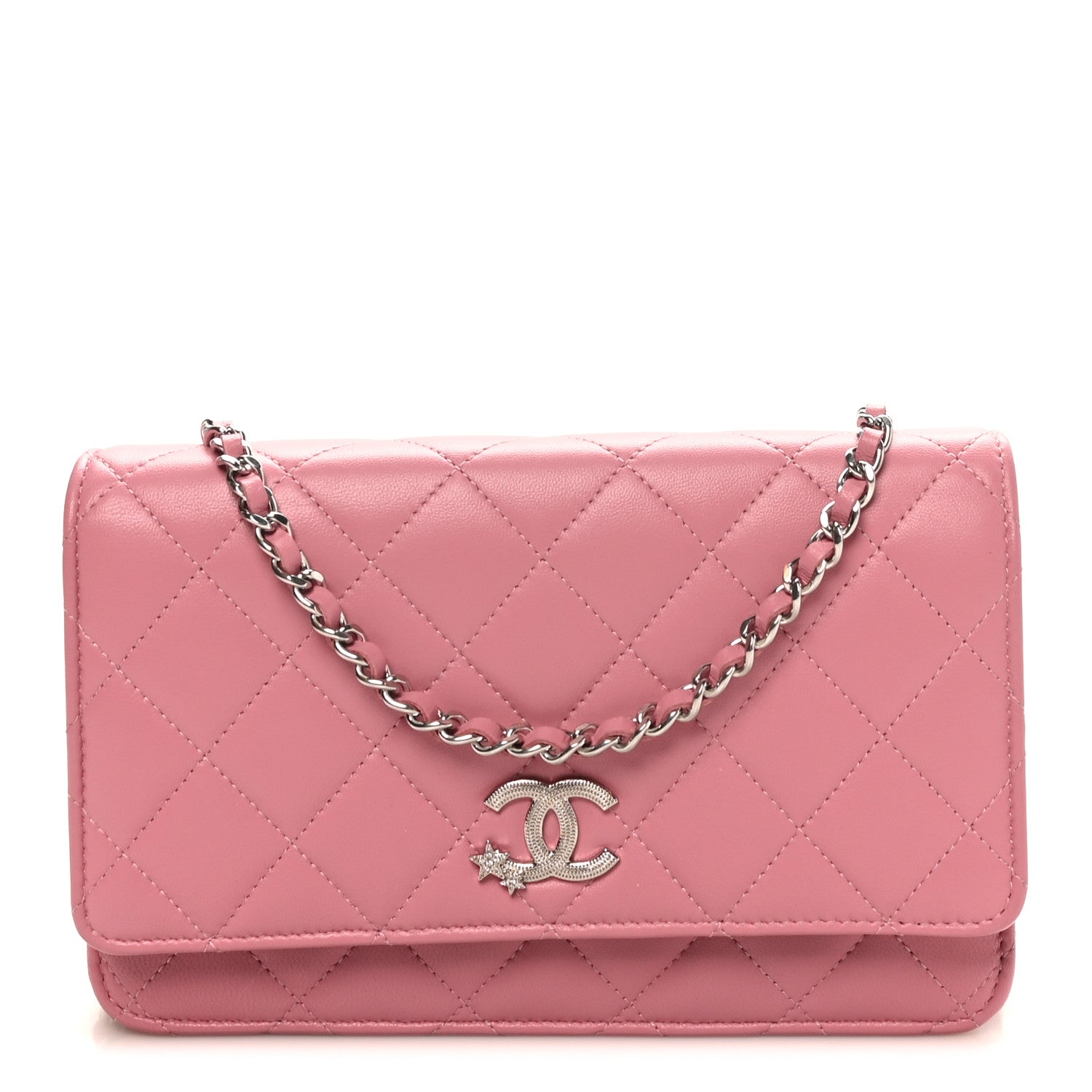 Chanel Lambskin Quilted Crystal Star Wallet On Chain WOC Pink 1 of 11