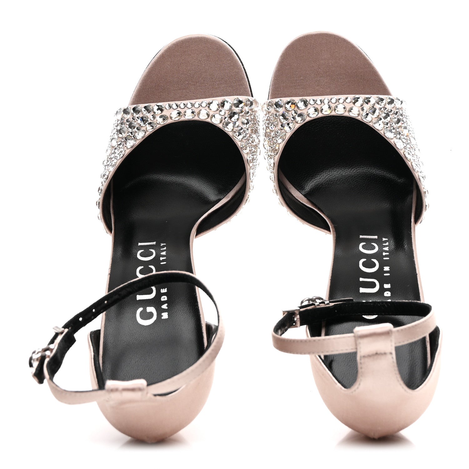 Gucci Satin Crystal Ankle Strap Sandal Pumps 39.5 Skin Rose 2 of 10