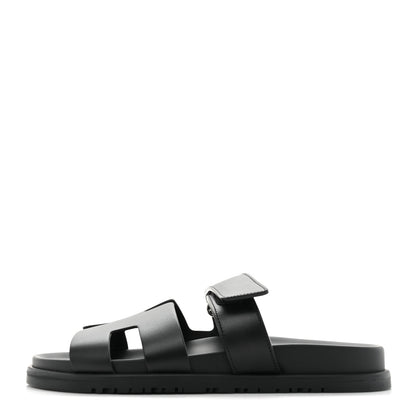 Hermes Calfskin Womens Chypre Sandals 38.5 Black 1 of 8