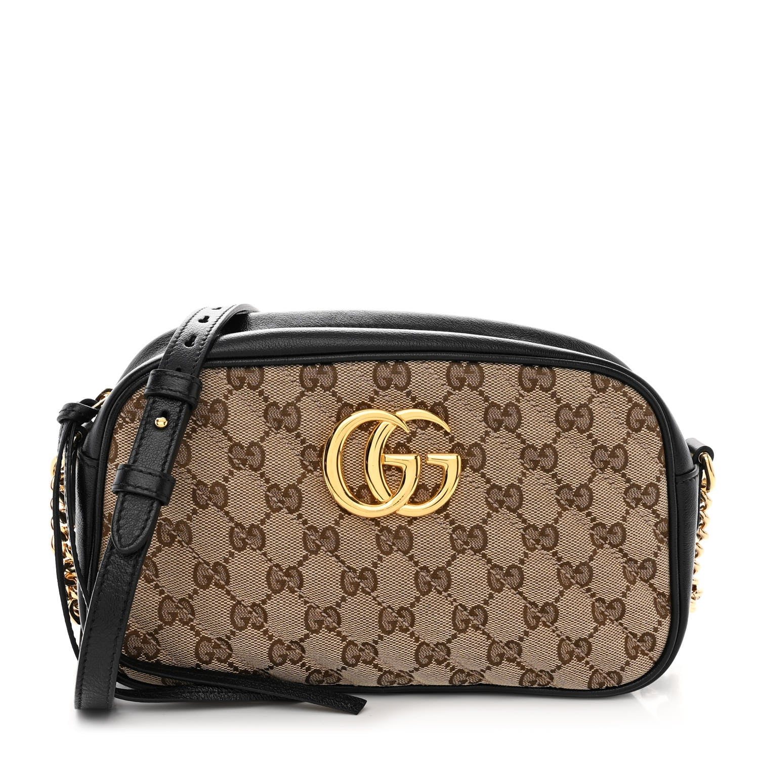 Gucci Monogram Matelasse Diagonal Small GG Marmont Chain Shoulder Bag Beige Black 1 of 10