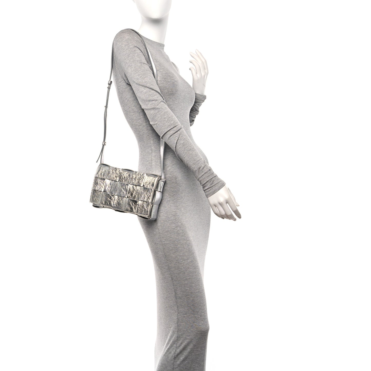 Metallic Lambskin Maxi Intrecciato Cassette Crossbody Bag Silver