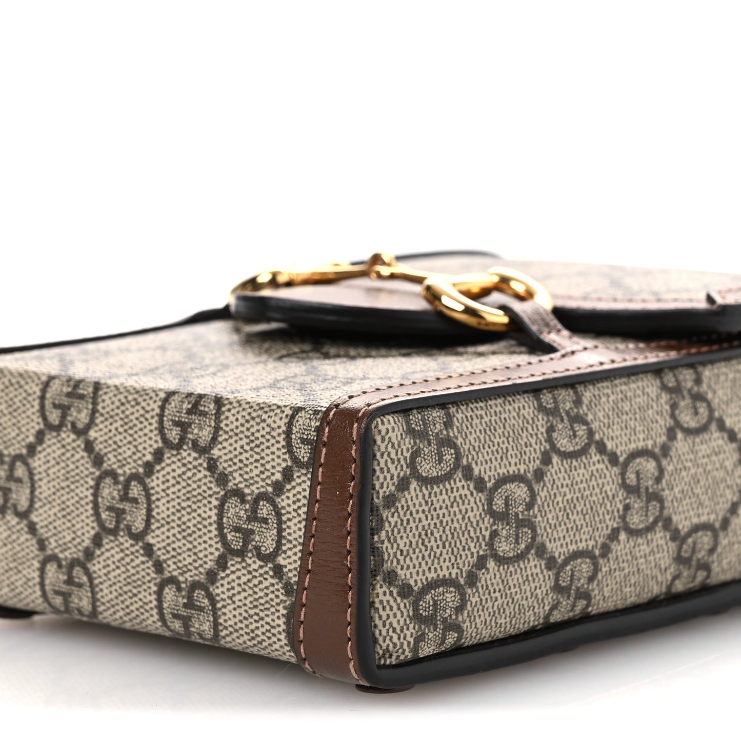 GG Supreme Monogram Mini Horsebit 1955 Crossbody Bag Beige Brown Sugar