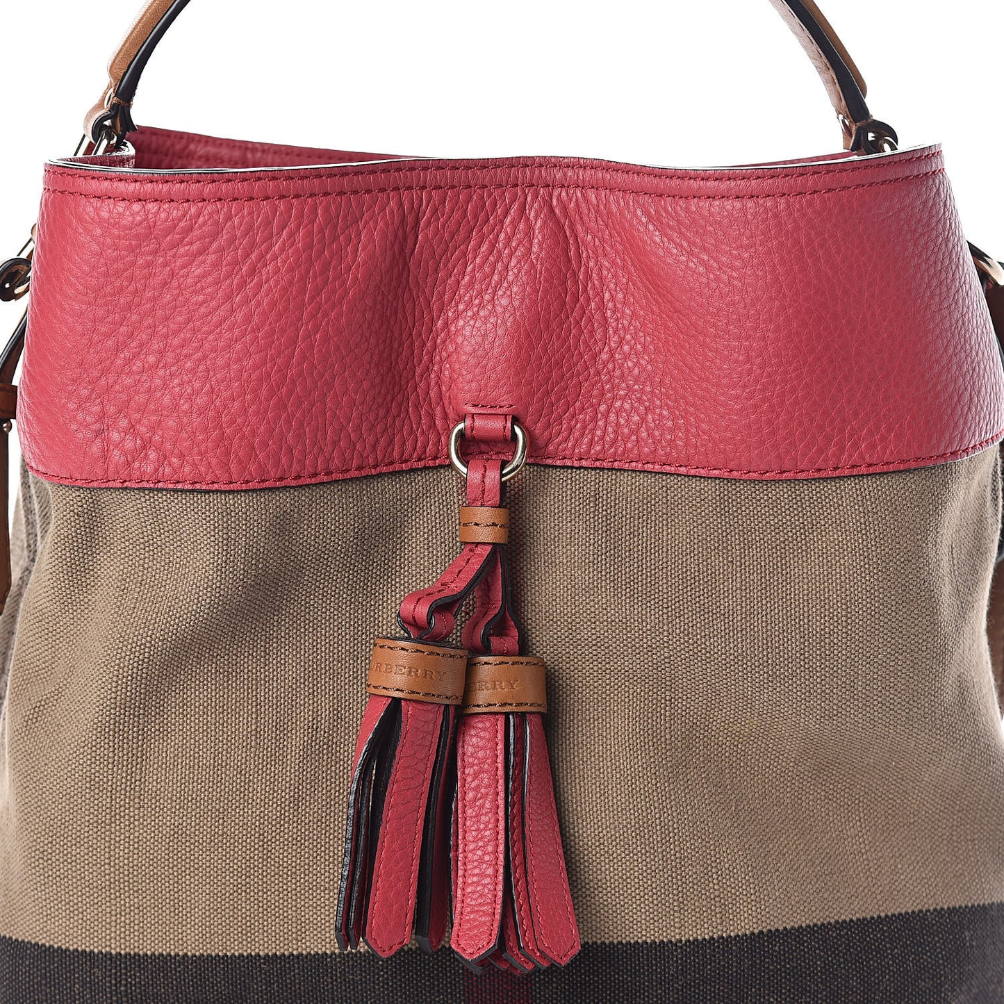 Grainy Calfskin Canvas Mega Check Medium Ashby Tassel Hobo Pink Azalea