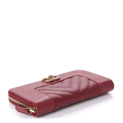 Chanel Sheepskin Caviar Chevron Quilted Medium Mademoiselle Vintage Zip Around Wallet Red 4 of 9