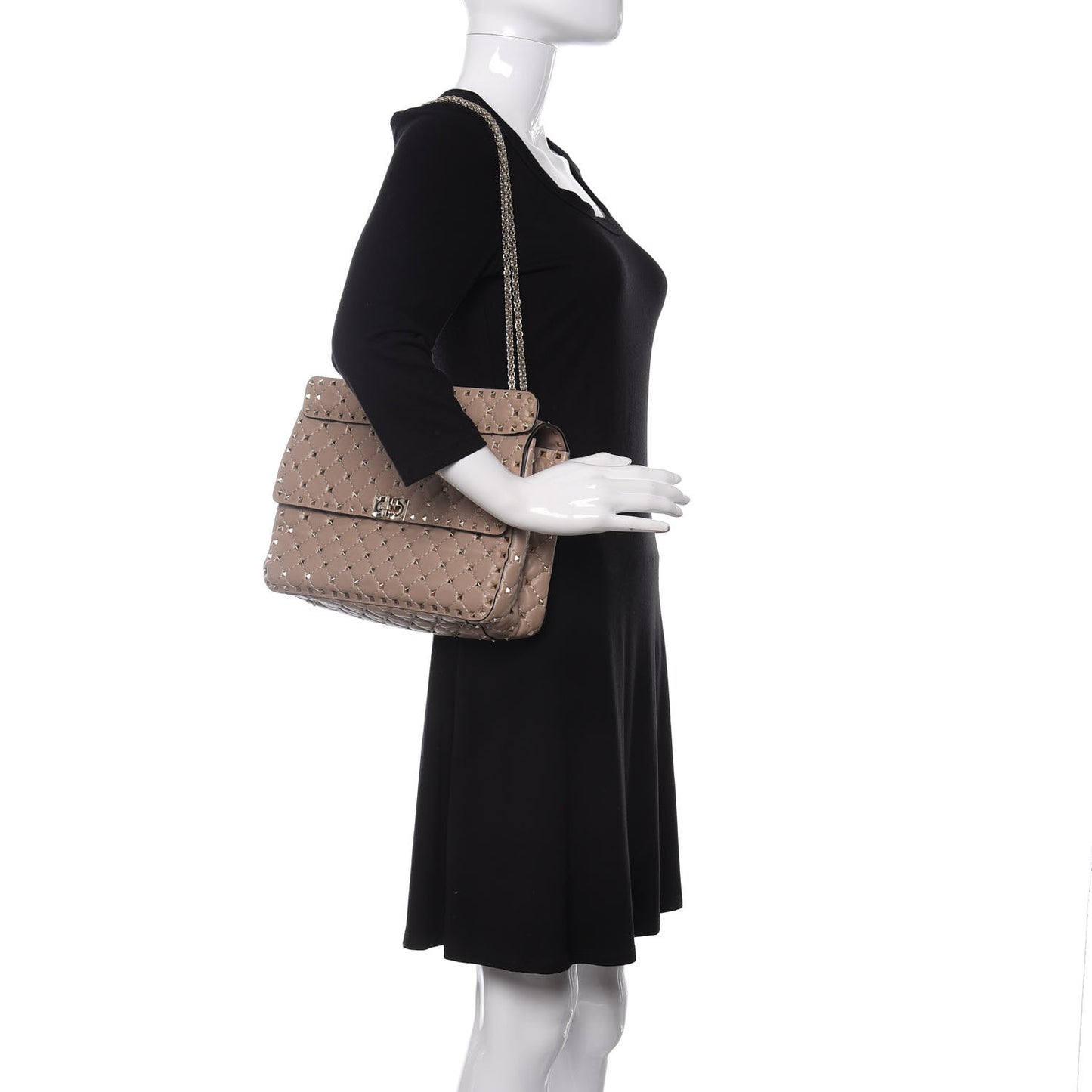 Nappa Large Rockstud Spike Shoulder Bag Poudre