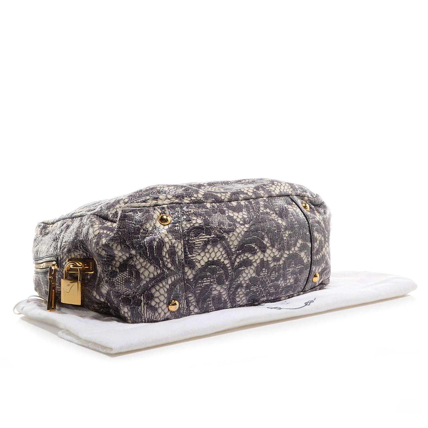 Prada Cervo Lux Print Lace Bauletto Bag Talco 4 of 9