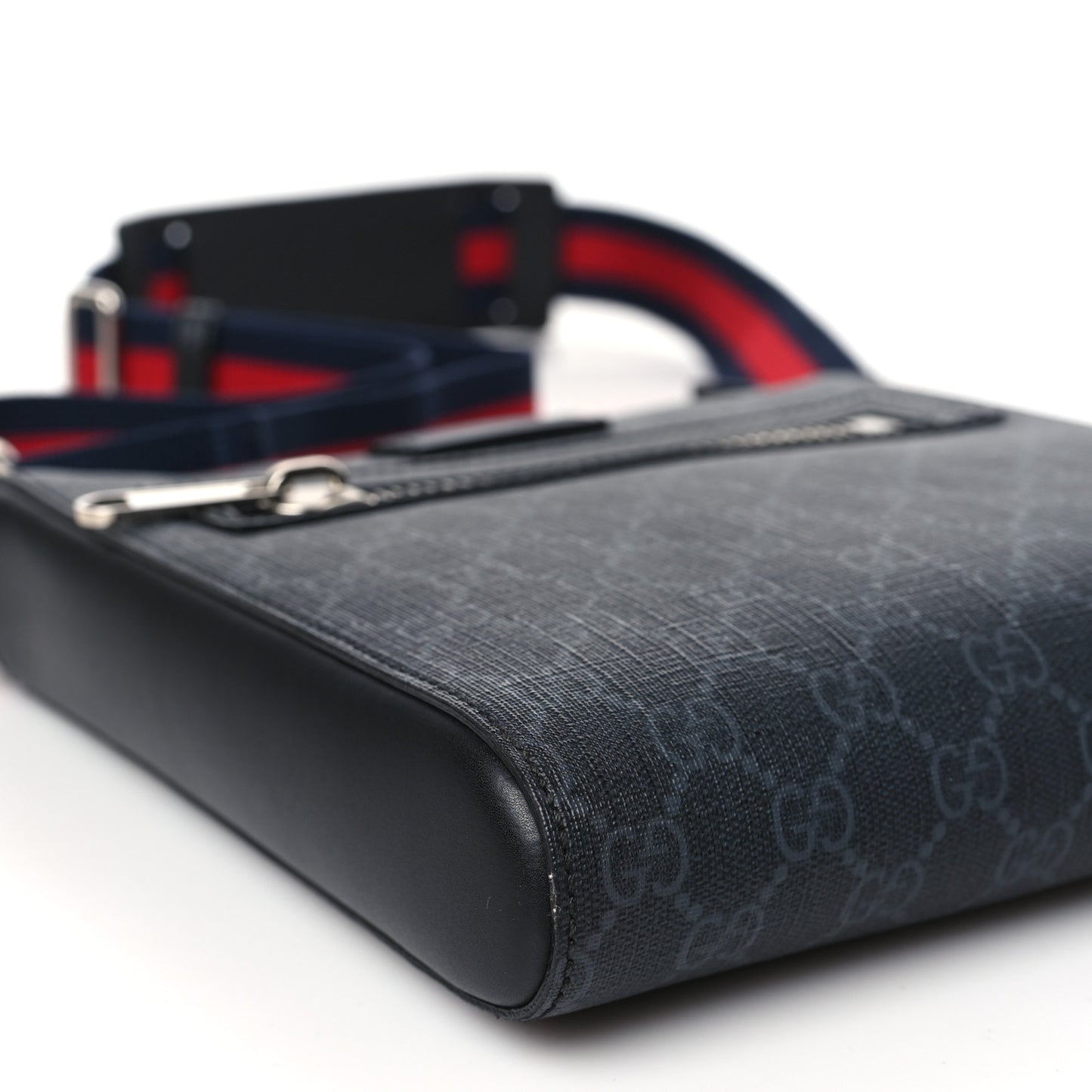 GG Supreme Monogram Web Small Flat Messenger Bag Black Grey