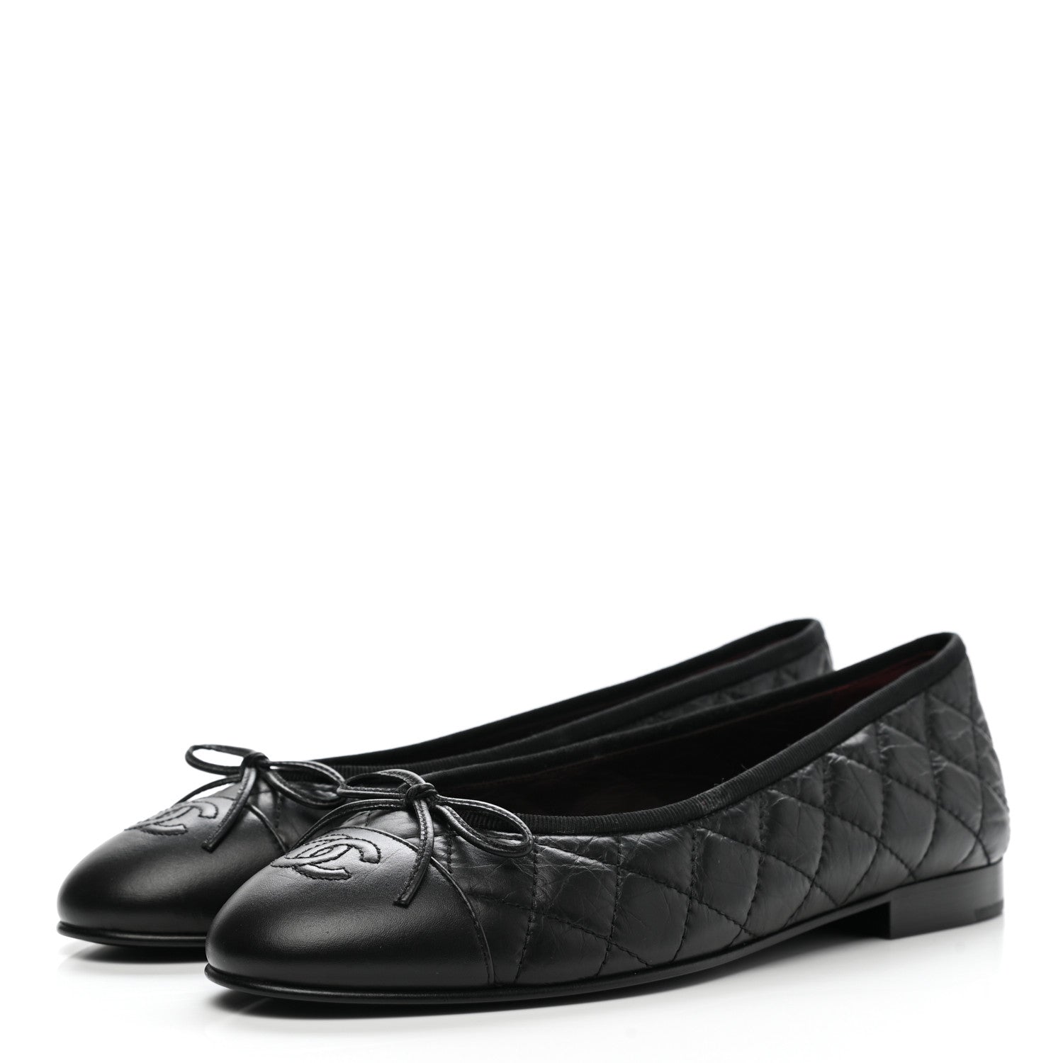 Chanel Aged Calfskin Quilted Cap Toe Ballerina Flats 38 Black 3 of 9